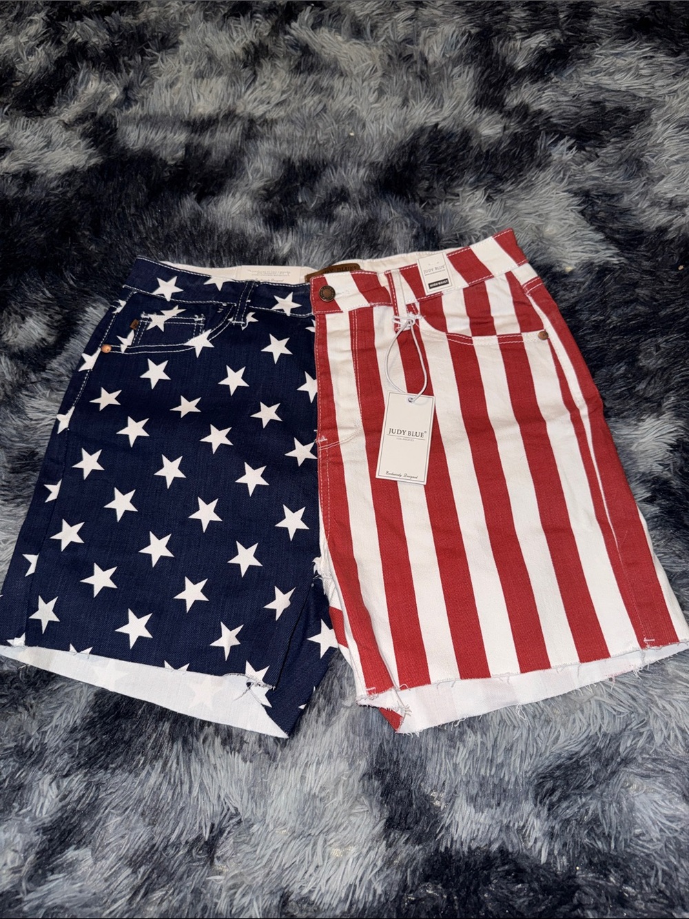 Judy Blue Patriotic Stars & Stripes Jean Shorts - Red, White & Navy